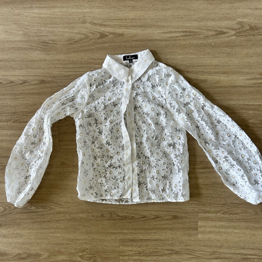 Lulu's White and Yellow Floral Lace Blouse